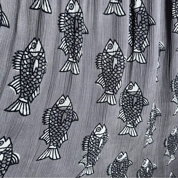 Vintage Chico's Broomstick Maxi Long Skirt Grey Black Fish One Size 90s Y2K - Picture 5 of 14